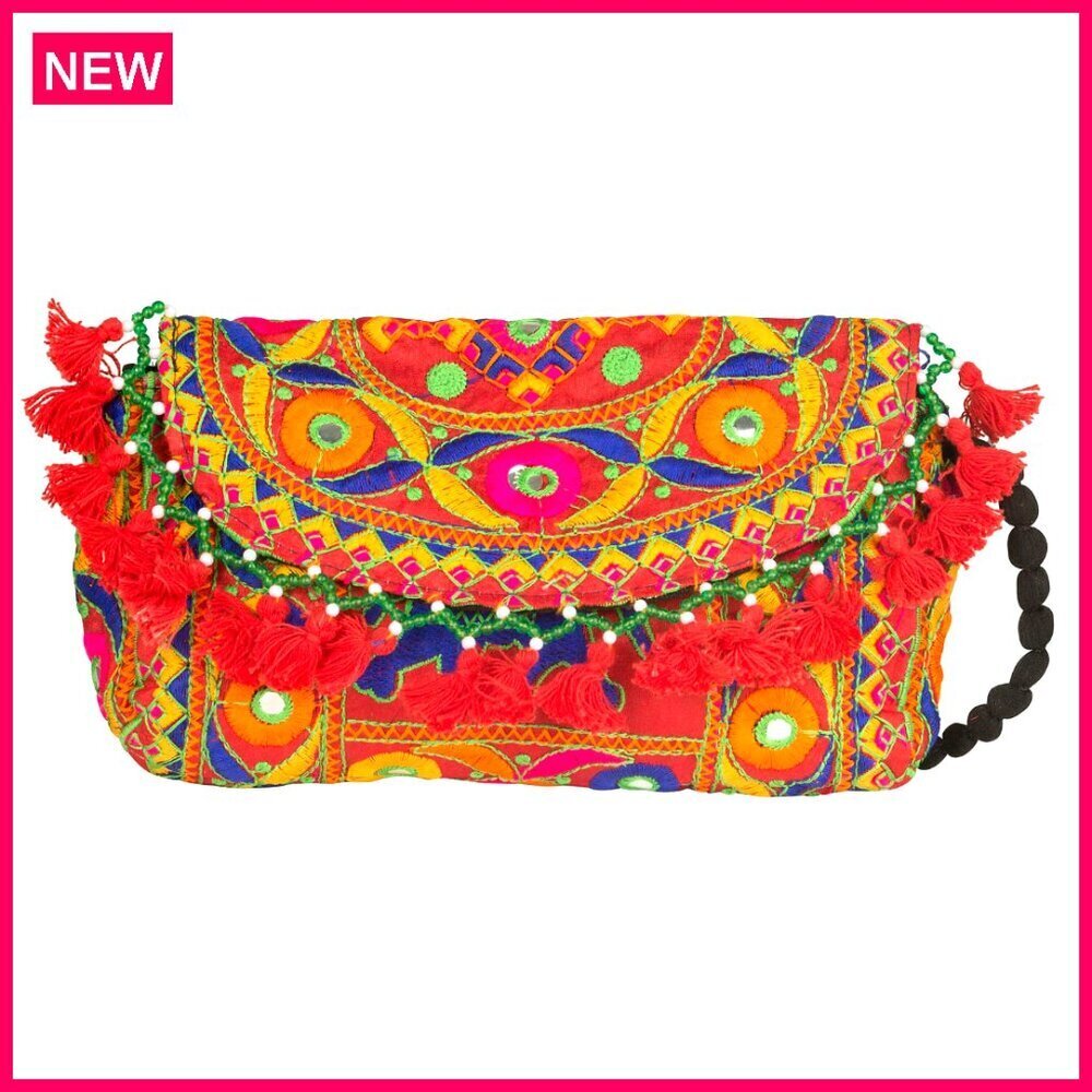 Medium Crossbody Bag with Tassels, Zipper Pocket, Bohemian Style